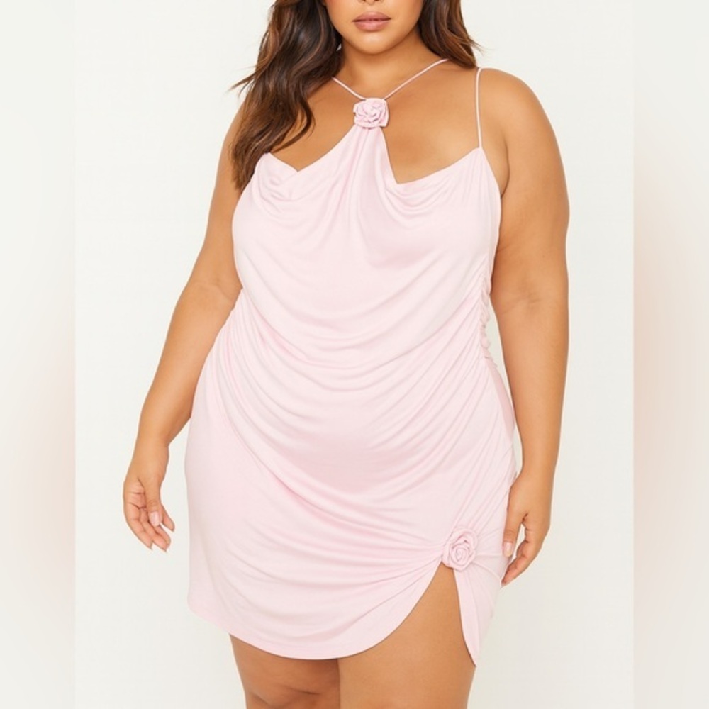 Meshki Halter Ruching Mini Dress in Light Pink